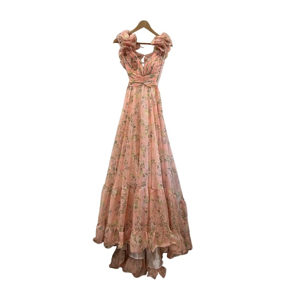 Anthropologie Mac Duggal Indy Ruffle Tiered Floral Chiffon Gown Size 2 Maxi Dres - Picture 5 of 8